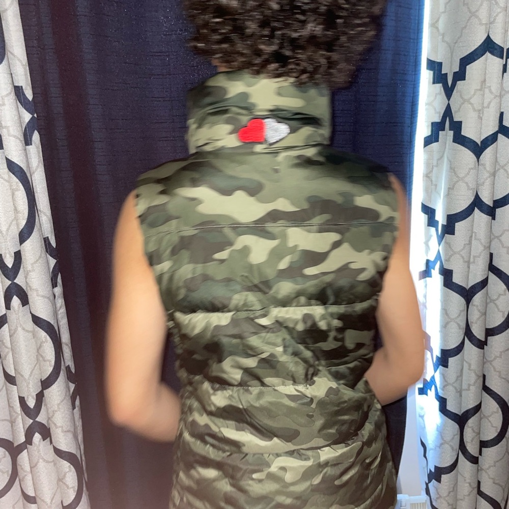 Army Fatigue Puffer Vest added patches myself!!! NWOT never been worn.